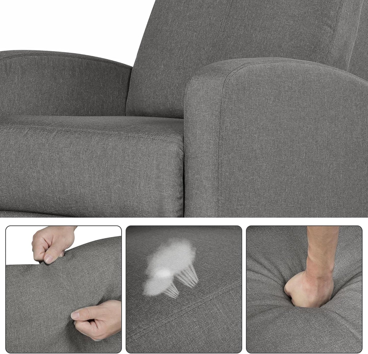 Fabric Recliner Chair Set of 2, Upholstered Reclining Sofa Chair with Pocket Springs for Living Room, Home Theater Seating with Thicker Seat Cushion, Gray