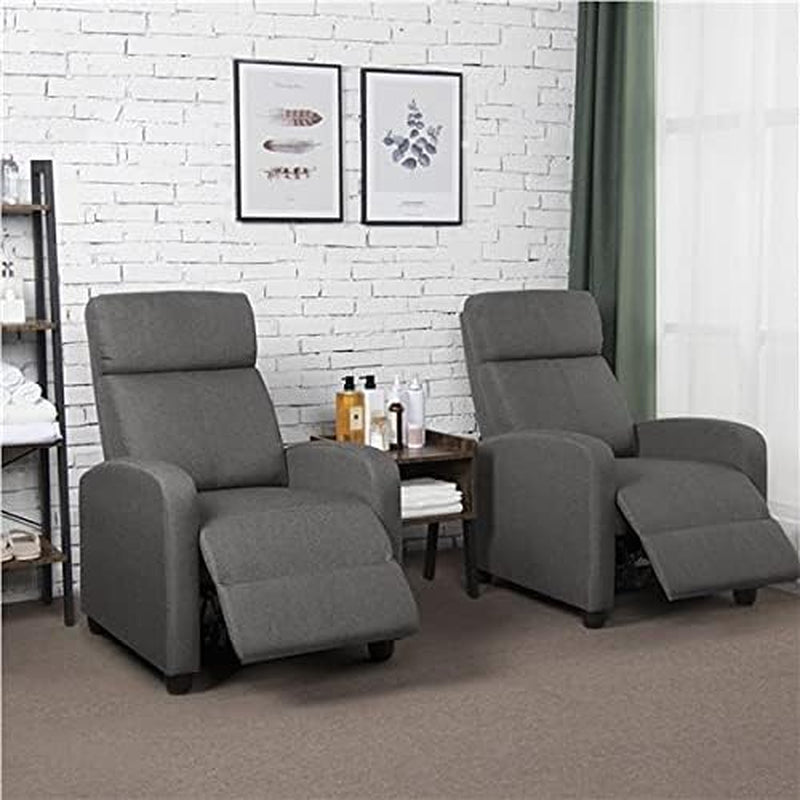 Fabric Recliner Chair Set of 2, Upholstered Reclining Sofa Chair with Pocket Springs for Living Room, Home Theater Seating with Thicker Seat Cushion, Gray