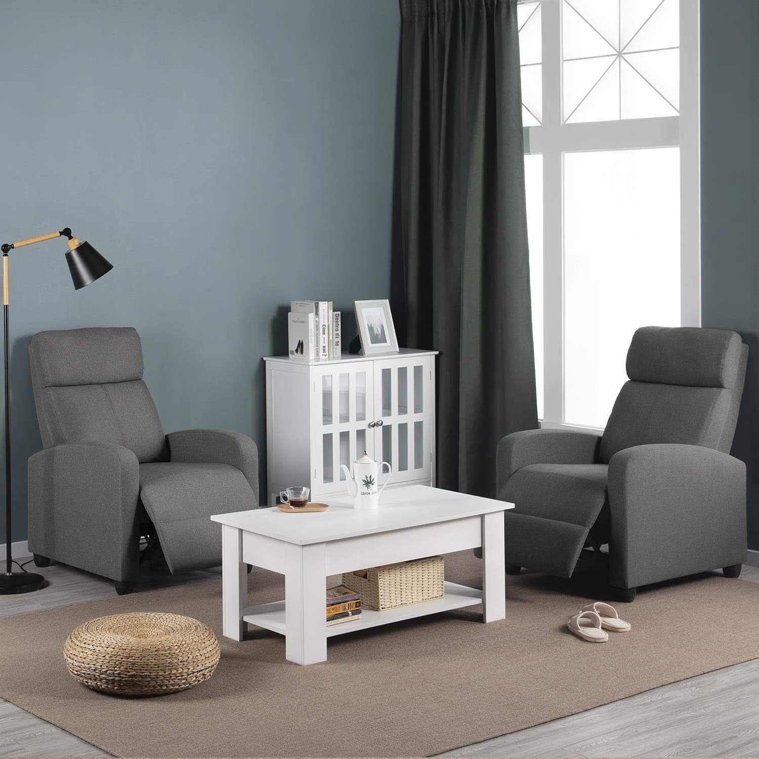 Fabric Recliner Chair Set of 2, Upholstered Reclining Sofa Chair with Pocket Springs for Living Room, Home Theater Seating with Thicker Seat Cushion, Gray
